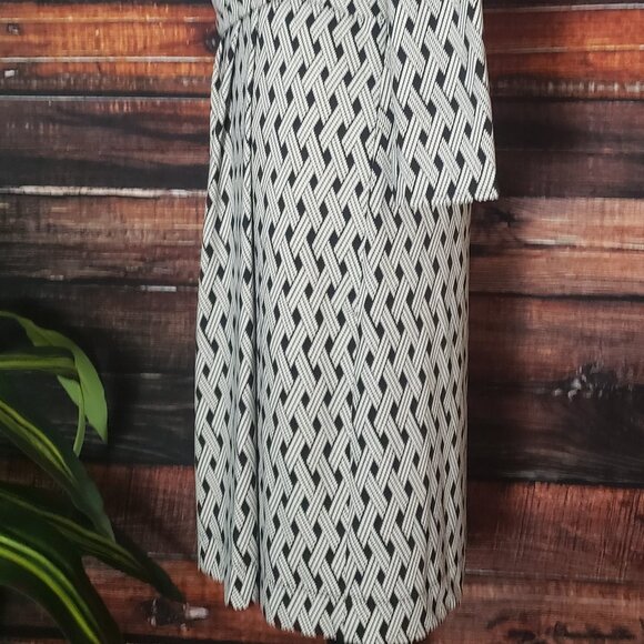 Talbots Dress M Lattice Print Faux Wrap Nylon Stretch Side Zip 3/4 Sleeve - Picture 6 of 11